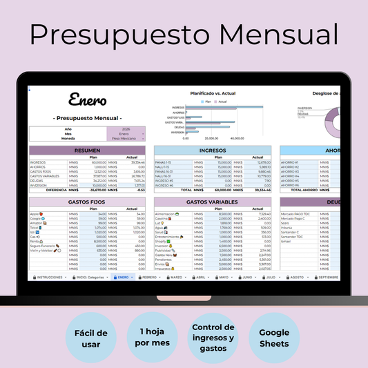 Presupuesto Mensual Basico (Morado con Azul)